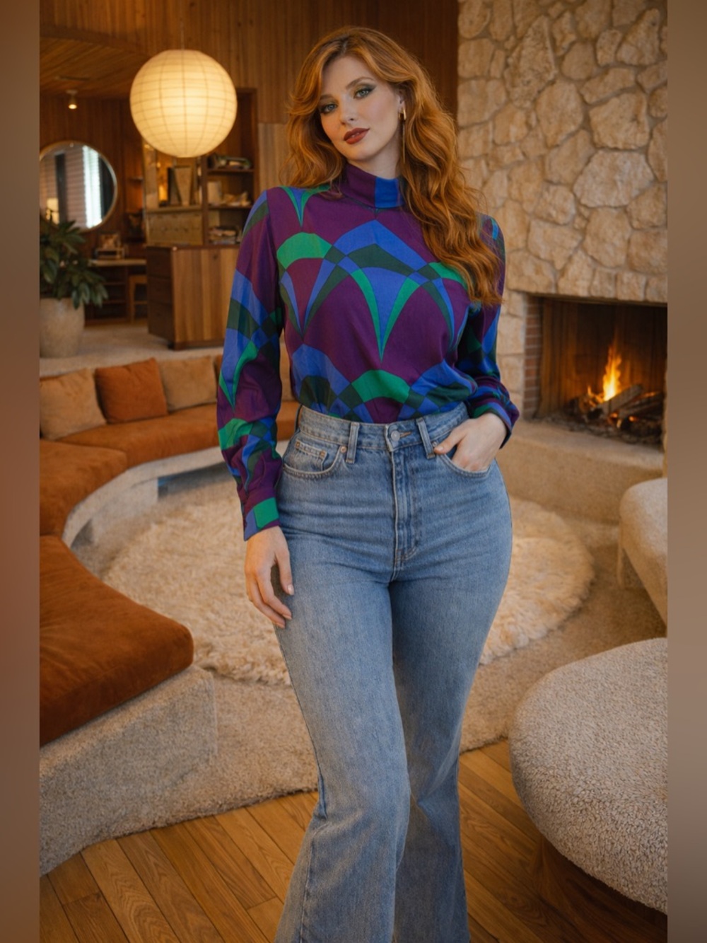 Vintage Valentino 100% Silk Blouse 1970s Psychedelic Print Luxe Top Excellent